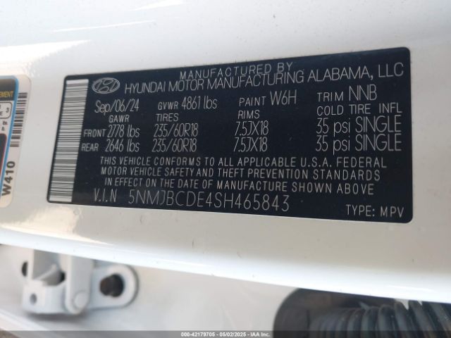 5NMJBCDE4SH465843 Hyundai gdi theta iii