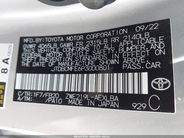Toyota 2zr-fxe, 1vm 2023 JTDBCMFE6P3000801 Image 9