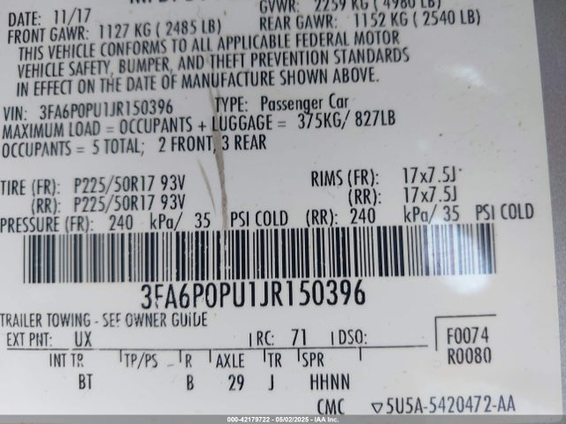 2018 FORD FUSION ENERGI 3FA6P0PU1JR150396 Photo 8