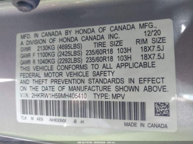 2HKRW1H59MH405410 Honda Cr-v 2wd Ex