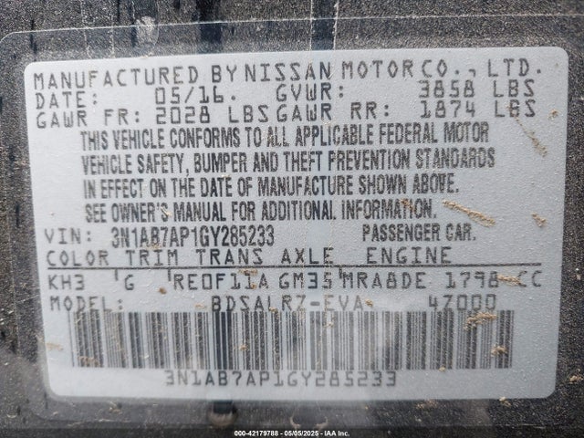 Nissan 2016 2016 3N1AB7AP1GY285233 Image 9