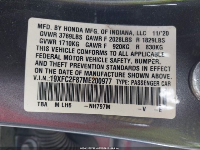 19XFC2F87ME200977 Honda Civic Sport