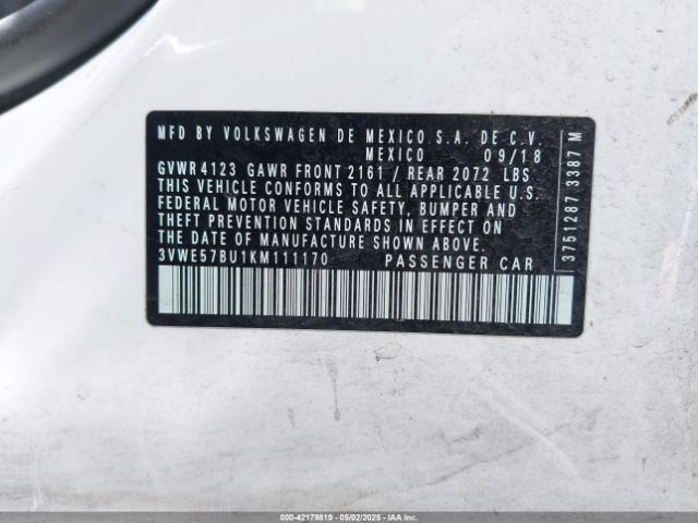 3VWE57BU1KM111170 Volkswagen Jetta 1.4t Sel