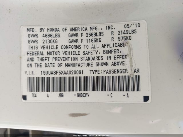 2010 ACURA TL 19UUA8F5XAA020091 Photo 8