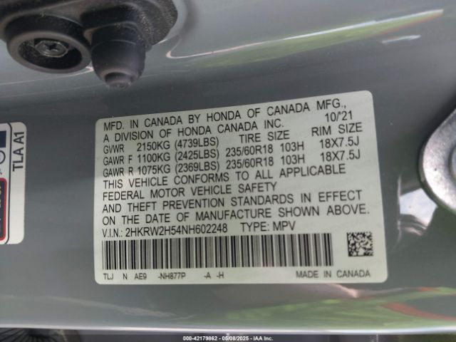 2HKRW2H54NH602248 Honda Cr-v Awd Ex