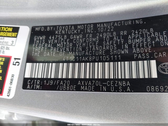 4T1C11AK8PU105111 Toyota CAMRY LE