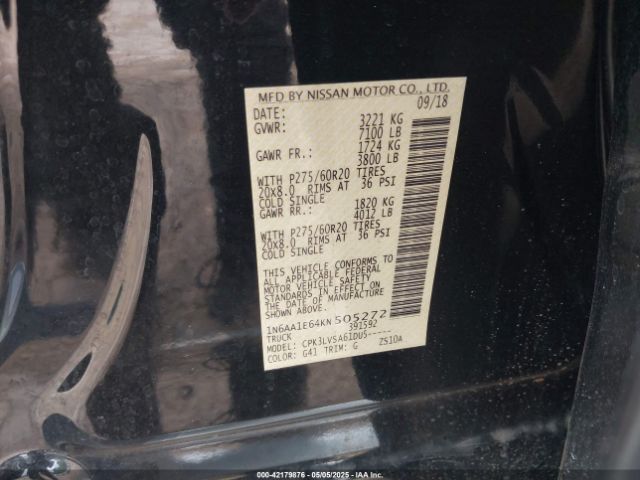 1N6AA1E64KN505272 Nissan Titan Sl