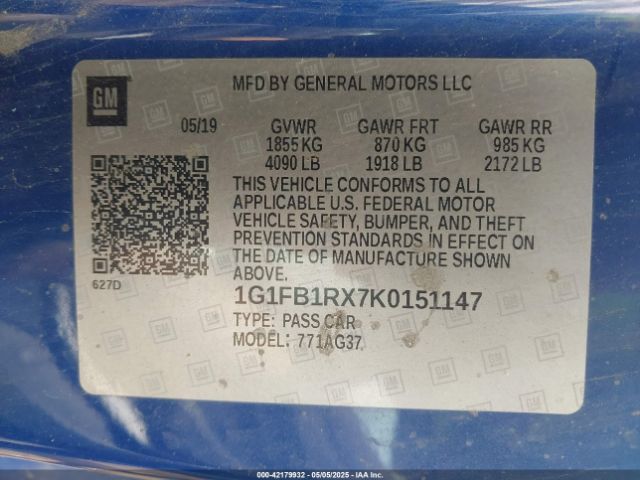 1G1FB1RX7K0151147 Chevrolet Camaro 1lt