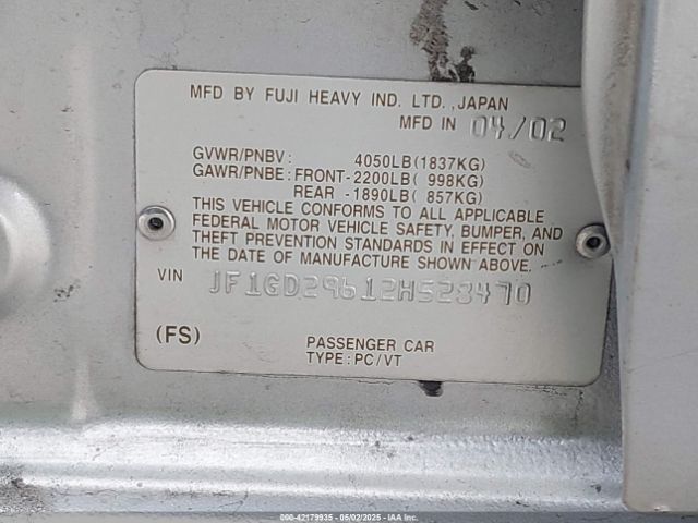 2002 SUBARU IMPREZA JF1GD29612H528470 Photo 8