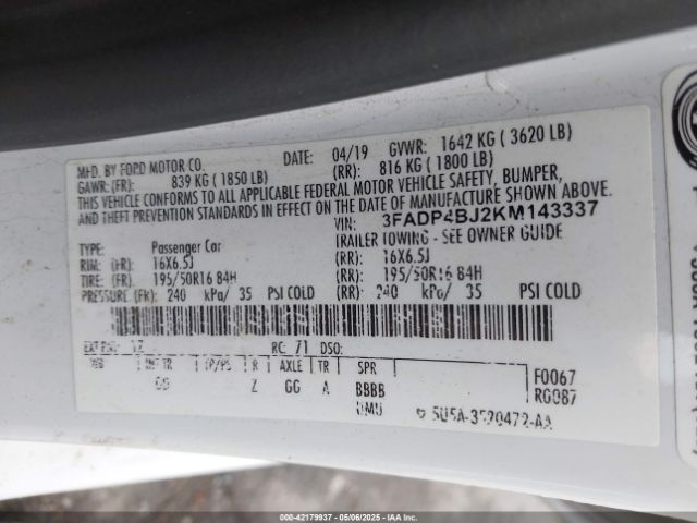 3FADP4BJ2KM143337 Ford FIESTA SE