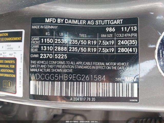 WDCGG5HB9EG261584 Mercedes-Benz GLK 350