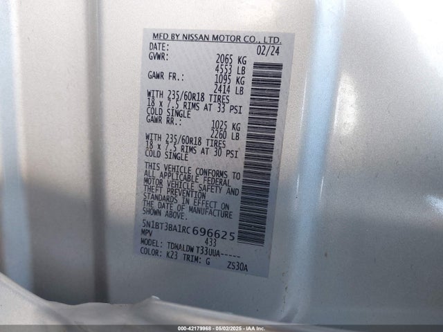 5N1BT3BA1RC696625 Nissan Rogue Sv Fwd