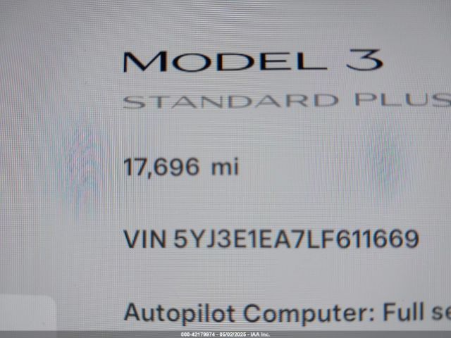 5YJ3E1EA7LF611669 Tesla Model 3 Standard Range Plus Rear-wheel Drive/standard Range Rear-wheel Drive