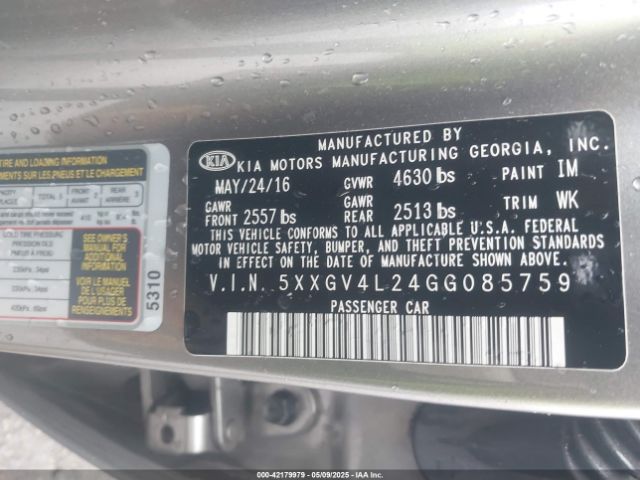 5XXGV4L24GG085759 KIA Optima Sxl Turbo