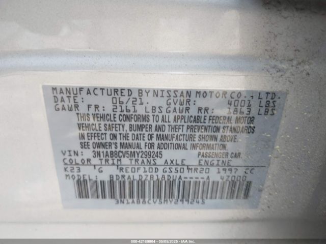 3N1AB8CV5MY299245 Nissan Sentra Sv Xtronic Cvt
