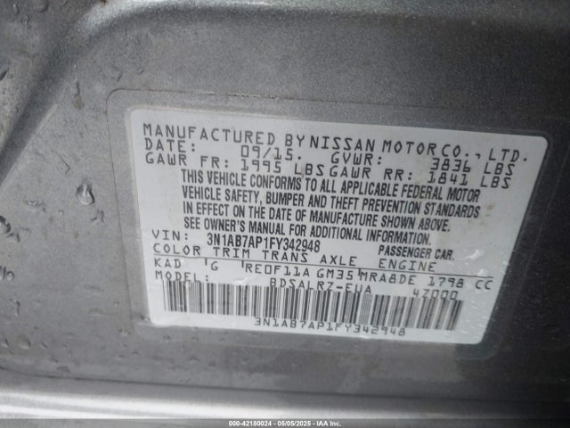 3N1AB7AP1FY342948 Nissan 2015
