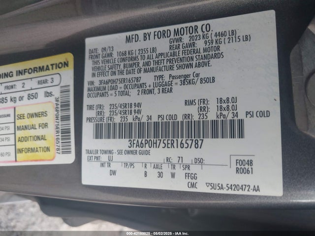 3FA6P0H75ER165787 Ford FUSION SE