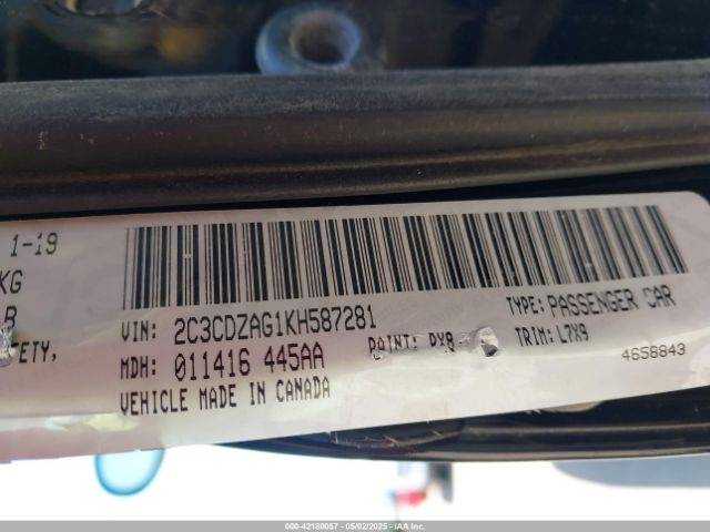2C3CDZAG1KH587281 Dodge Challenger Sxt