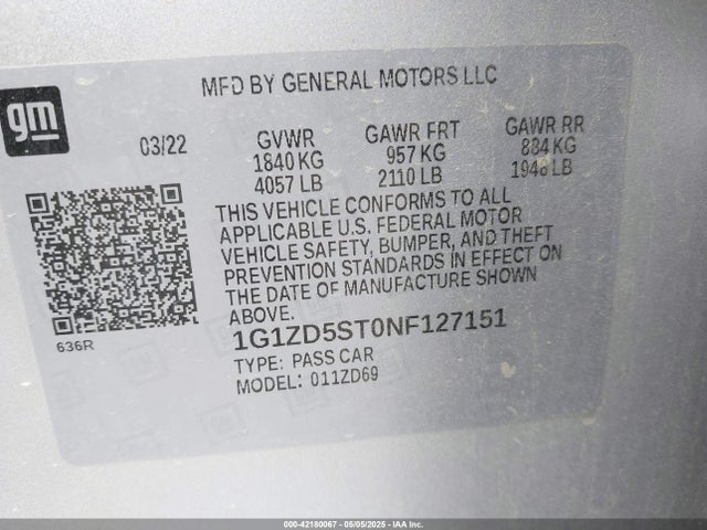 1G1ZD5ST0NF127151 Chevrolet lfv - direct injection, variable valve timing, gen 1 gmna