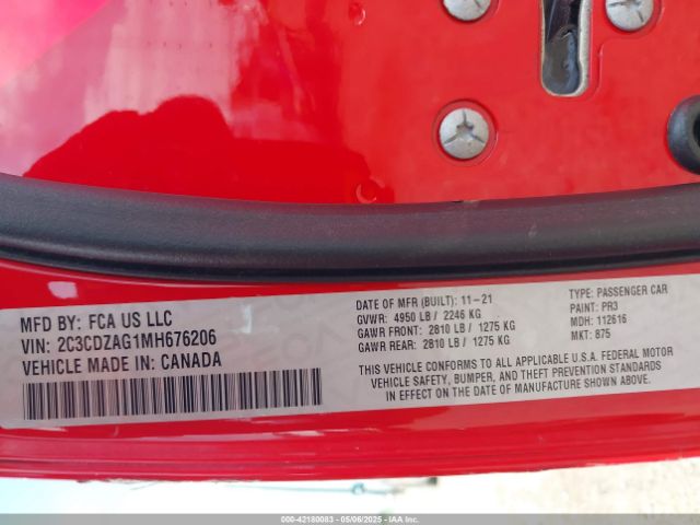2021 DODGE CHALLENGER 2C3CDZAG1MH676206 Photo 8