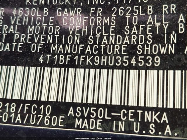 4T1BF1FK9HU354539 Toyota CAMRY LE