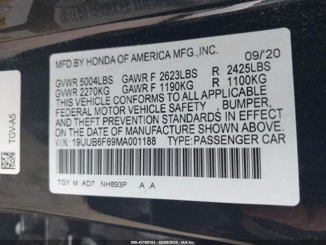 19UUB6F69MA001188 Acura Tlx Advance Package