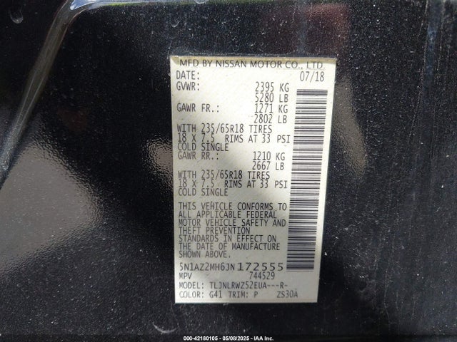 5N1AZ2MH6JN172555 Nissan MURANO SL