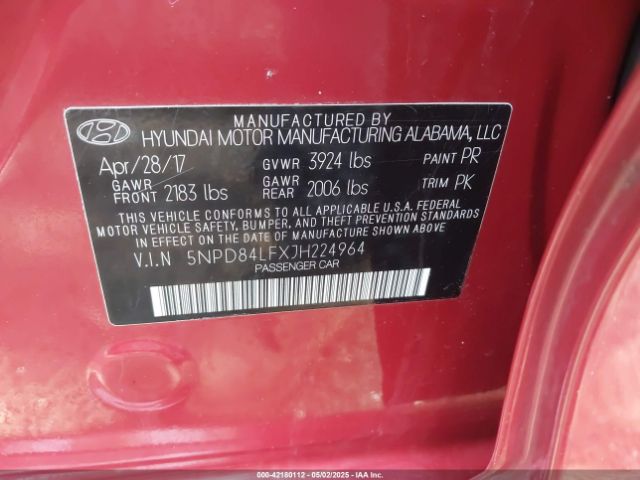5NPD84LFXJH224964 Hyundai ELANTRA SEL