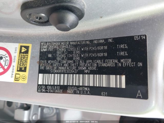 5TDKKRFH1ES026437 Toyota Highlander Xle V6