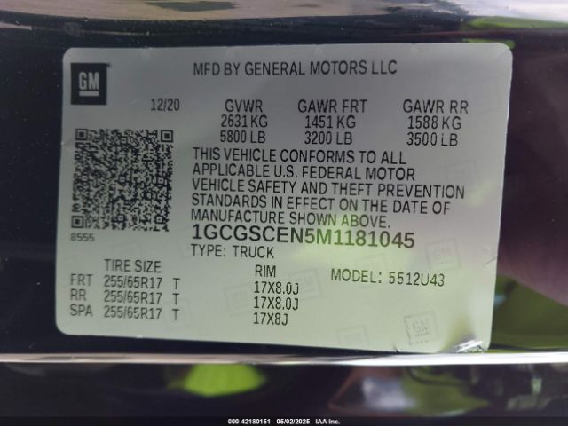 1GCGSCEN5M1181045 Chevrolet lgz - di, vvt, alum, var2, gen 2