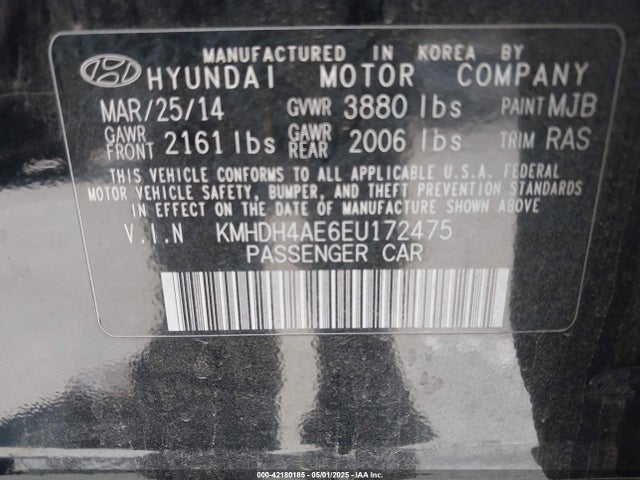 KMHDH4AE6EU172475 Hyundai ELANTRA SE