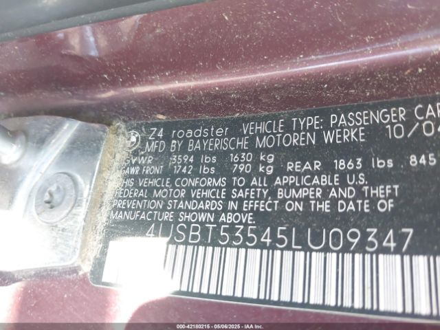 2005 BMW Z4 4USBT53545LU09347 Photo 8