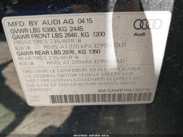 WA1LFAFP1FA130274 Audi Q5 2.0t Premium
