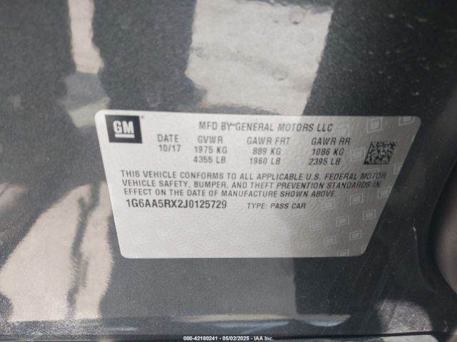 1G6AA5RX2J0125729 Cadillac Ats Standard