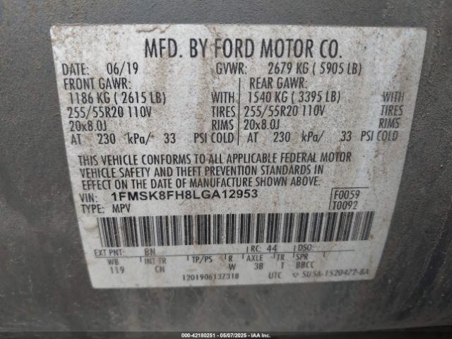 1FMSK8FH8LGA12953 Ford Explorer Limited
