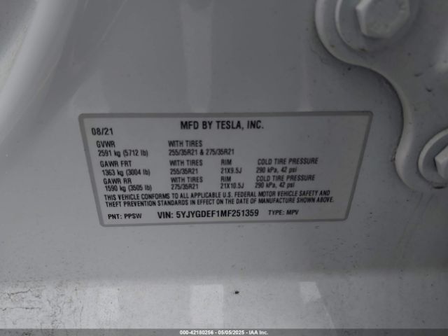 2021 TESLA MODEL Y 5YJYGDEF1MF251359 Photo 8