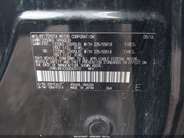 JTMDJREV2GD043510 Toyota Rav4 Hybrid Limited