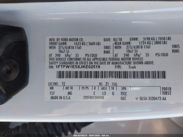 1FTFW1E5XJKE02519 Ford F-150 Xlt