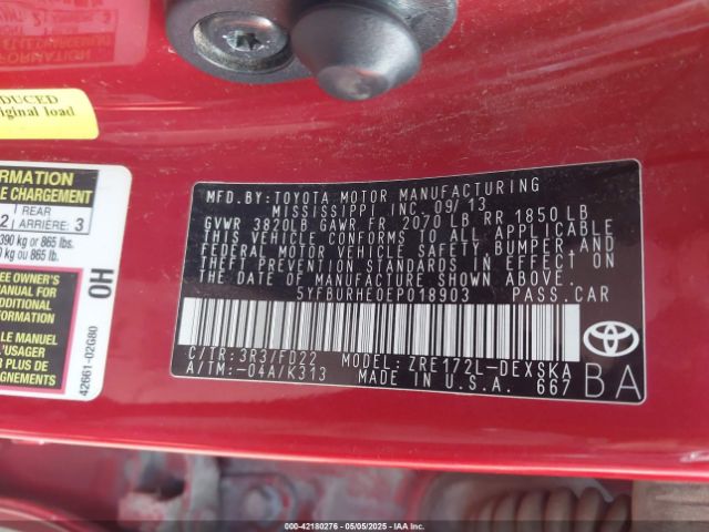 5YFBURHE0EP018903 Toyota Corolla S Plus