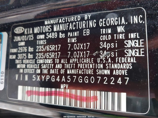 5XYPG4A57GG072247 KIA Sorento 3.3l Lx