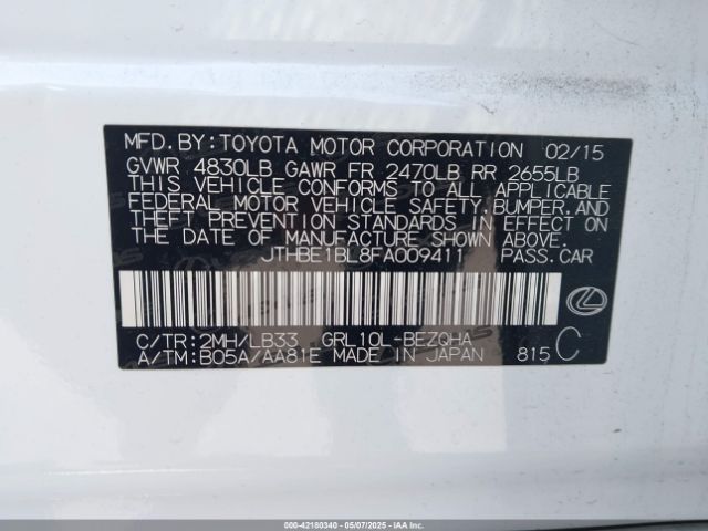 JTHBE1BL8FA009411 Lexus Gs 350 Crafted Line
