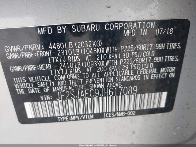 JF2SJAEC9JH617089 Subaru Forester 2.5i Premium