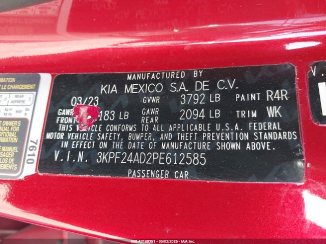 3KPF24AD2PE612585 KIA Forte Lxs