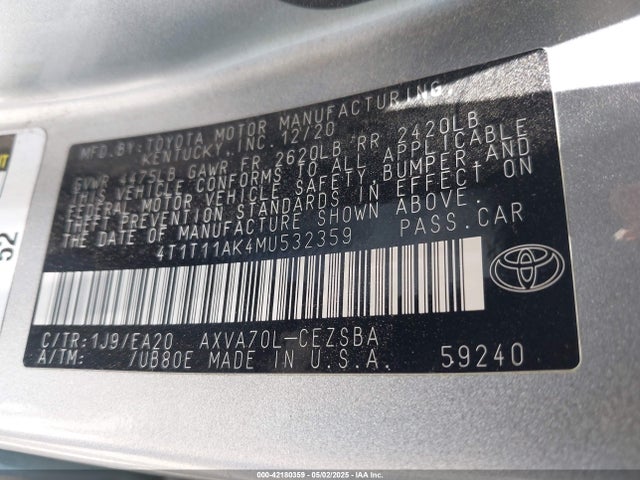 4T1T11AK4MU532359 Toyota a25a-fks