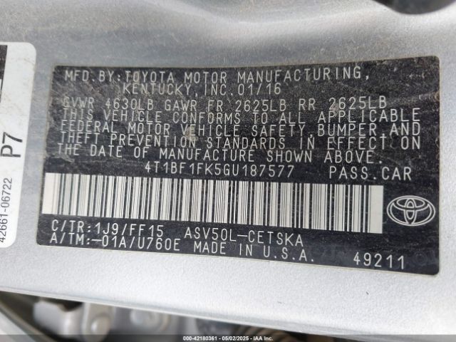 4T1BF1FK5GU187577 Toyota CAMRY SE