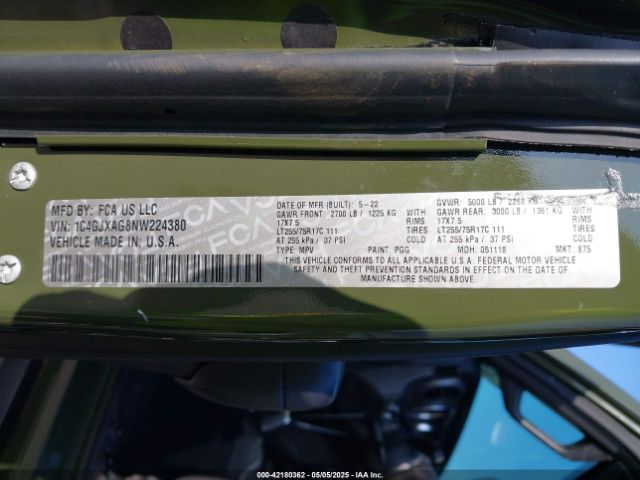 2022 JEEP WRANGLER 1C4GJXAG8NW224380 Photo 8