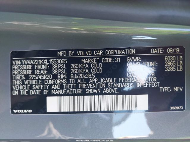 YV4A221KXL1553065 Volvo Xc90 T6 Momentum 6 Passenger