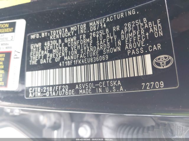 4T1BF1FK4EU836069 Toyota 2ar-fe