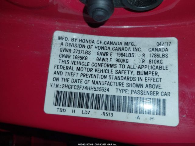 2HGFC2F74HH535634 Honda CIVIC EX