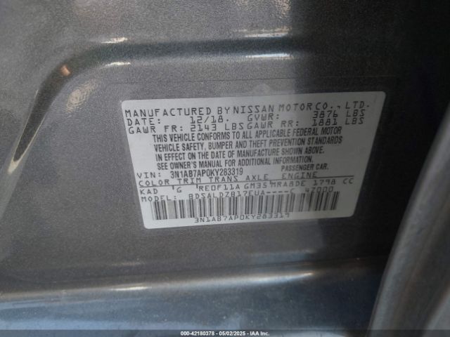 3N1AB7AP0KY283319 Nissan SENTRA SV